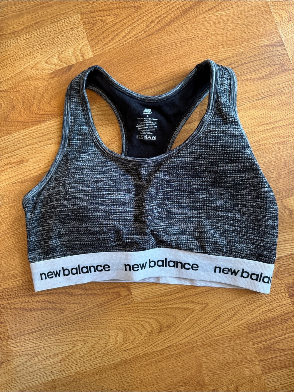 New Balance Black & Gray Marled Padded Racerback Sports Bra